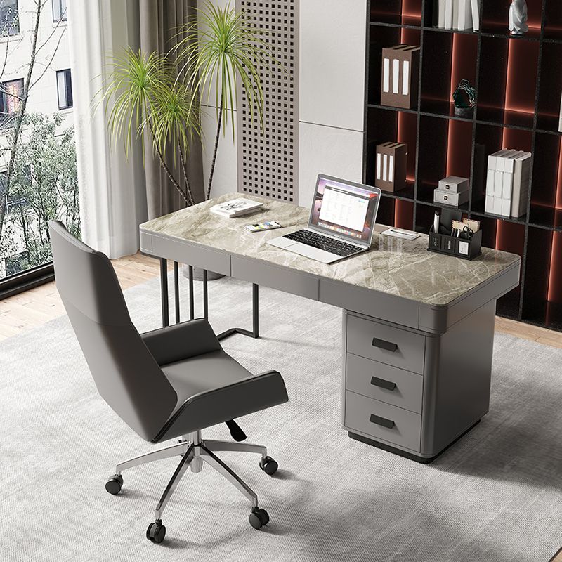 Pewter 27.6" Wide Office Desk Cable Management Writing Desk Pedestal