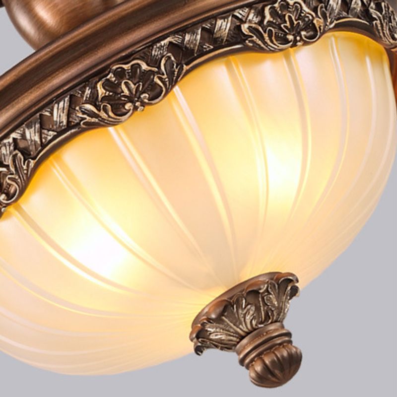 Rust Bowl Pendant Lighting Traditional Frosted Textured Glass 3 Light Bedroom Chandelier