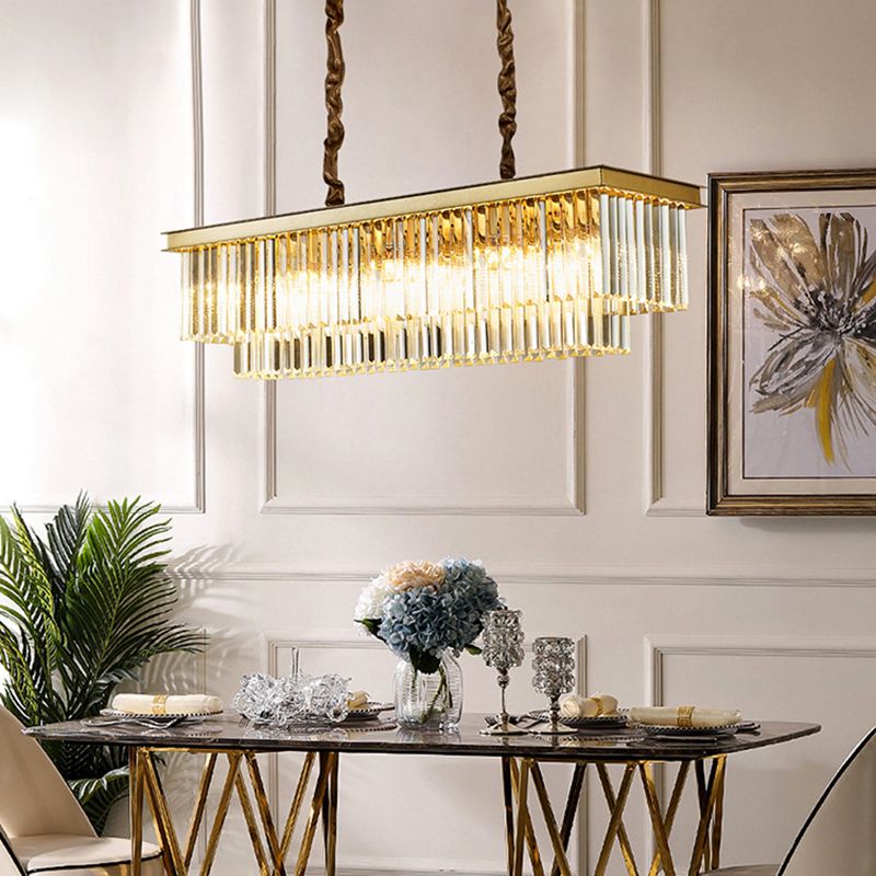 Rectángulo Crystal Island Pense lineal Luces de araña de la isla de la sala de estar moderna