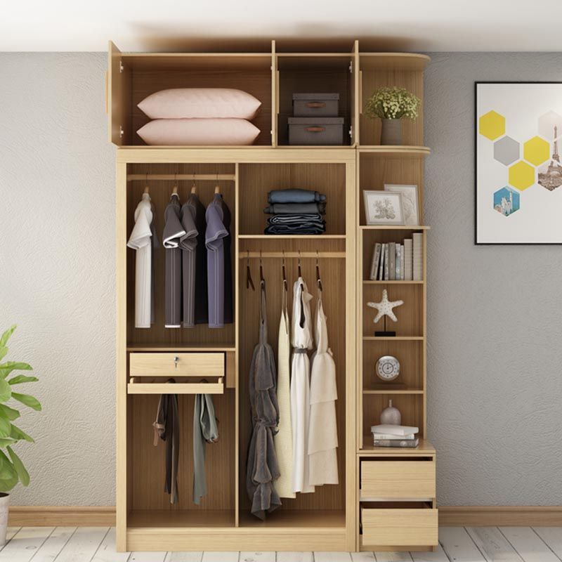 Modern Natural Wardrobe Armoire Engineered Wood Wardrobe with Drawer