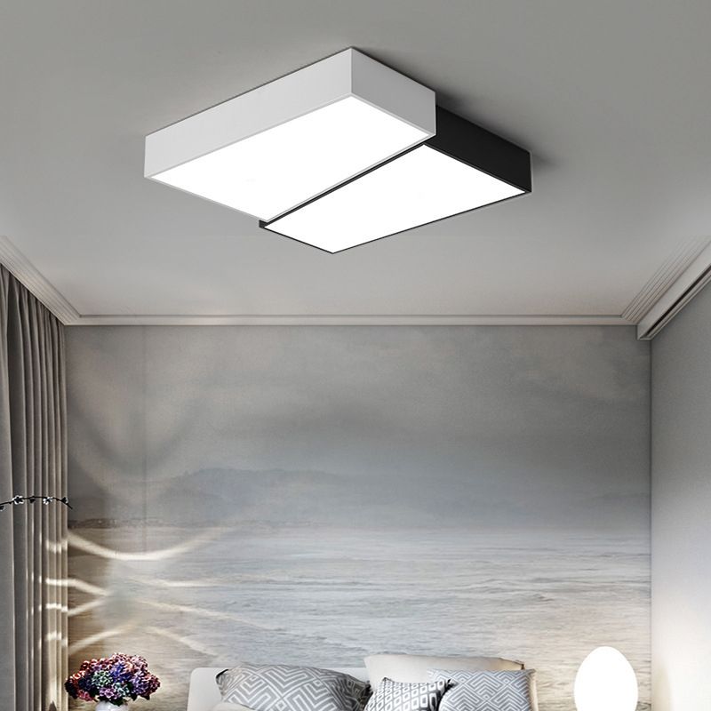 Square LED Ceiling Flush in Black & White Iron Modern Flush Mount Lighting