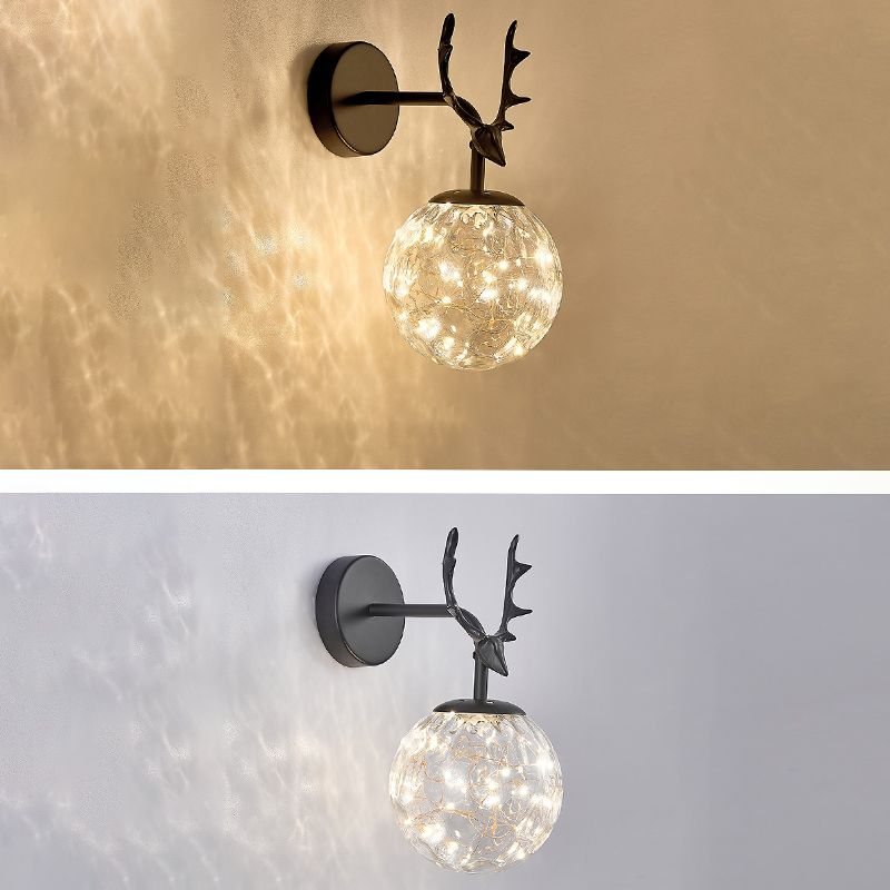 Globe Shape Wall Lamp Modern Style Glass 1 Light Wall Sconce in Black/ Gold