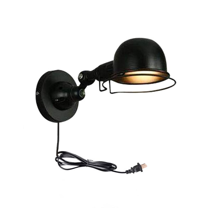 Black Wrought Iron Wall Mount Lamp with Metal Bowl Shade Industrial Style Single Bulb Lighting Fixture for Coffee Shop Bar
