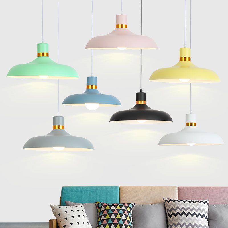 Shaded Metal Ceiling Pendant Lamp Macaron Style Down Lighting Pendant for Dinning Room