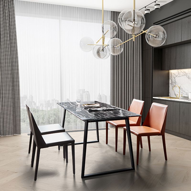 Contemporary Leather Dining Chairs Armless Side Chairs with Metal Legs for Kitchen