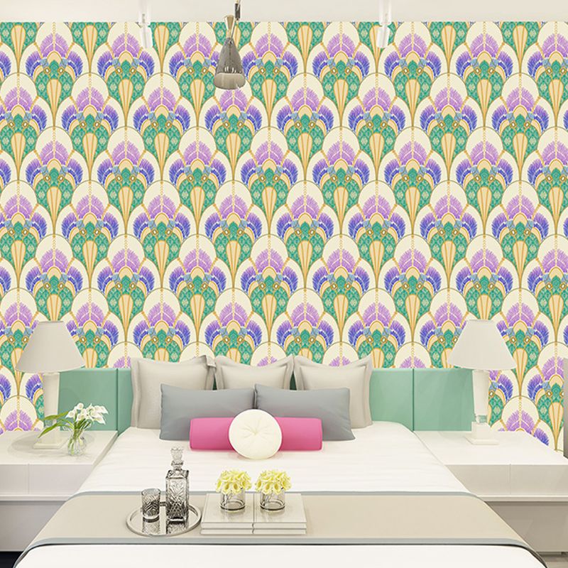 Moisture-Resistant Wallpaper Vintage 3D Embossed Cloth Wall Art with Peacock Feather Pattern