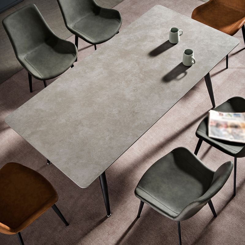 Modern Style Dining Table Gray Top Sintered Stone 4 Legs Table for Home