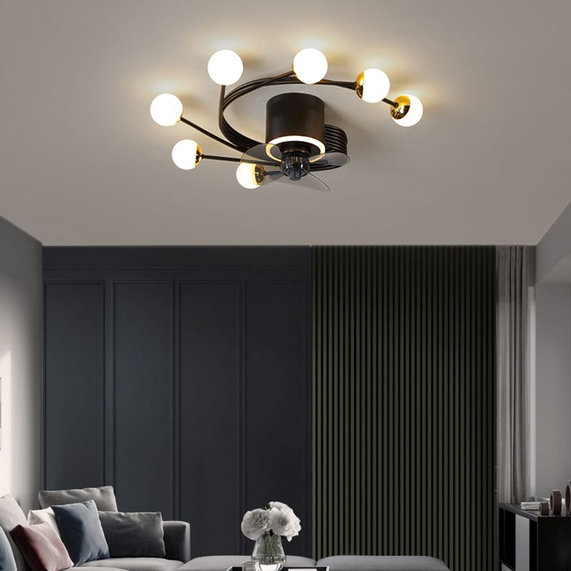 Nordic Style Iron Ceiling Fan Lamp Ball Shape LED Ceiling Fan Light for Bedroom