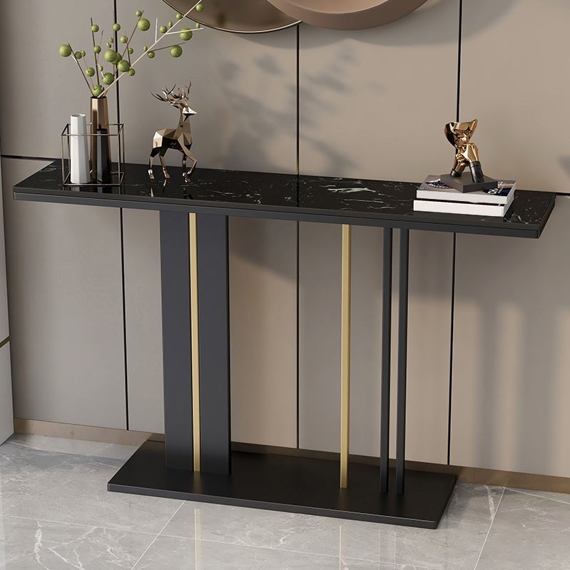 Modern Marble Top Console Table with Rectangle Top and Pedestal Base