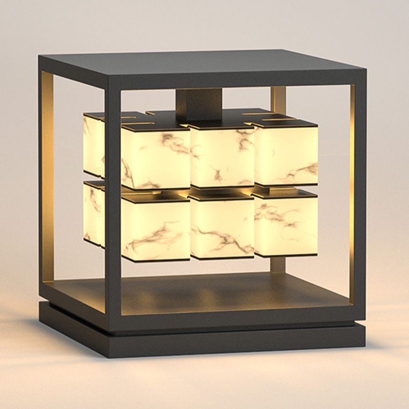 Modern Simple Metal Outdoor Light Cube Shape Waterproof Pillar Lamp for Outdoor