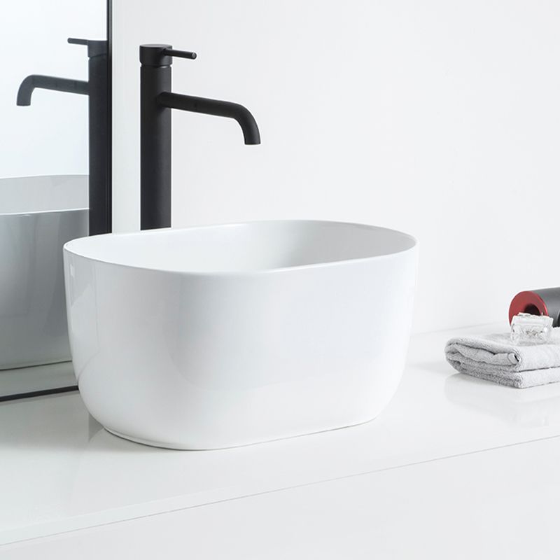 Modern Vessel Lavatory Sink Oval Porcelain with Pop-Up Drain Vessel Sink