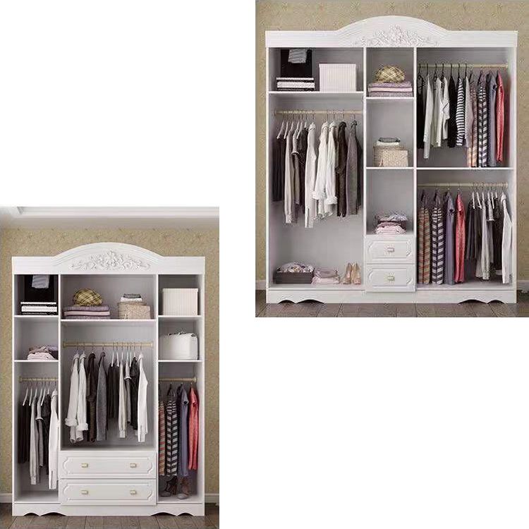 French Country Wardrobe Cabinet White Engineered Wood Wardrobe with 2 Drawers