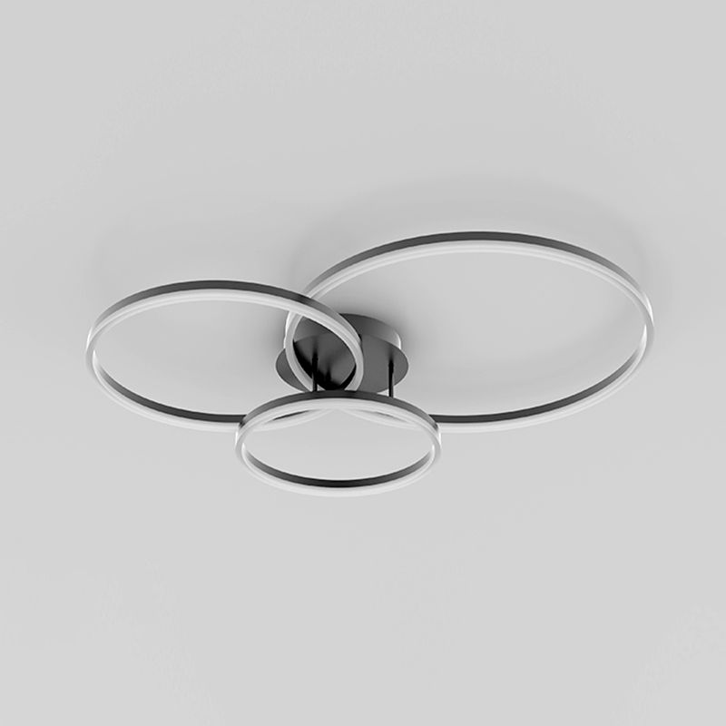 LED Circle 2 / 3 - Light Semi Flush Mount Metal and Acrylic Black Ceiling Semi Flush
