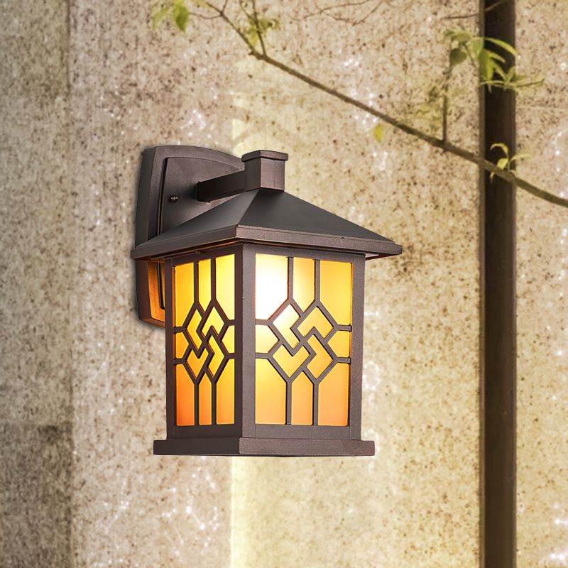 Frosted Glass Coffee Wall Lighting Lantern Single Bulb Rustic Wall Sconce Light Fixture for Yard