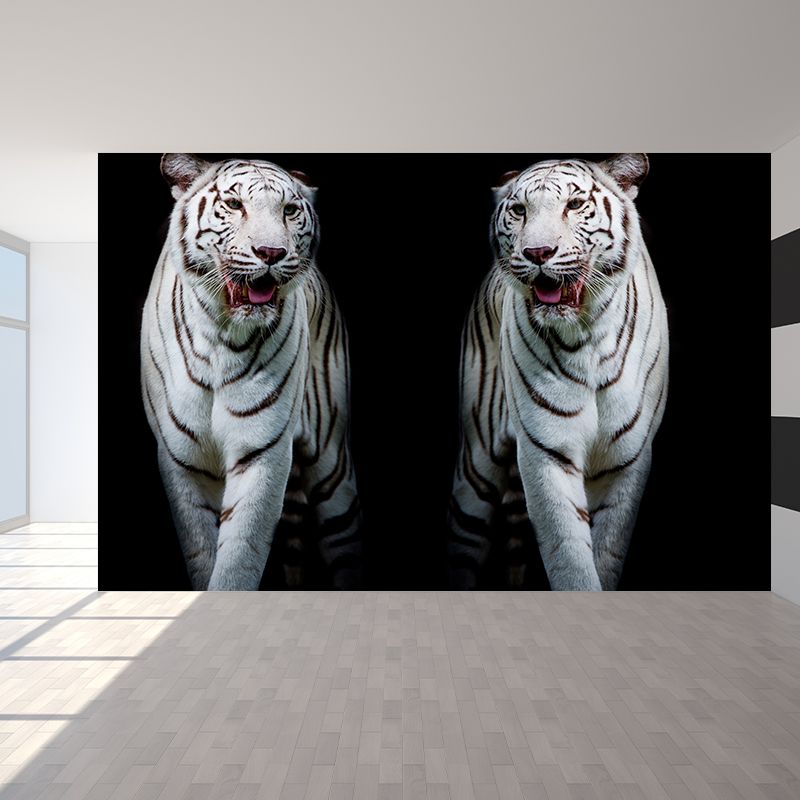 Modern Tigers Mural Wallpaper for Girls Bedroom Full Size Wall Covering in Black