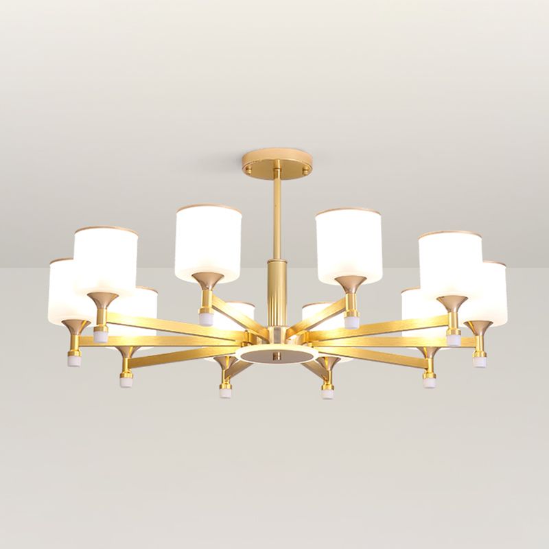 Modern Creative Cylindrical Pendant Light Lacquered Iron Chandelier with White Glass Shade