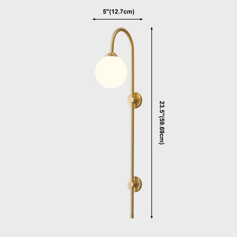 Bola Bedside Pared Lámpara colgante de vidrio 1 Cabeza Minimalista Montaje de pared Luz de luz en oro