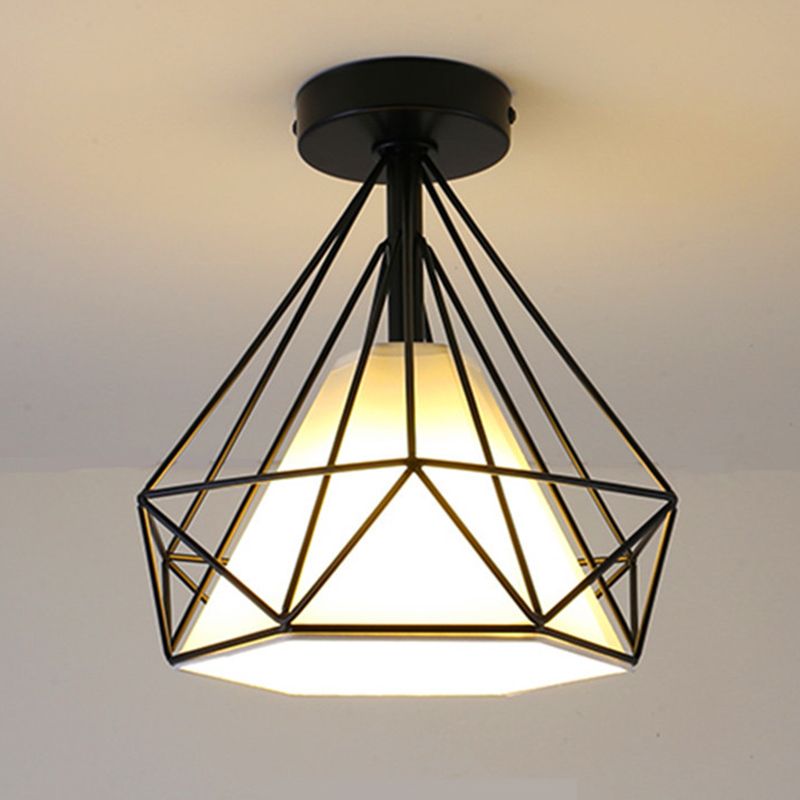 Cage Metal Ceiling Mount Light Fixture Industrial 1 Light Ceiling Lighting