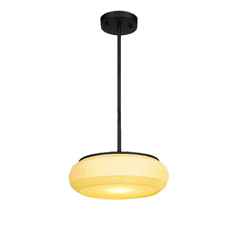 1 Luz de techo colgante con tono redondo de tela clásica iluminación colgante de sala de estar en blanco, 16 "/19.5" de ancho