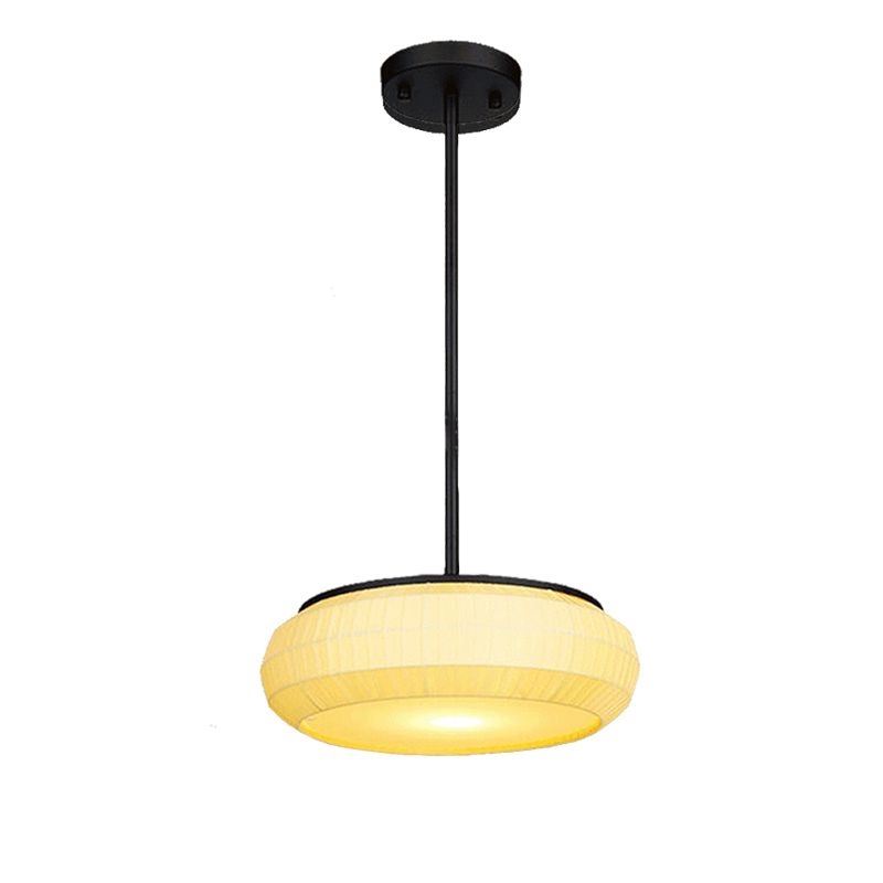 1 Light Hanging Ceiling Light with Round Fabric Shade Classic Living Room Pendant Lighting in White, 16"/19.5" Wide