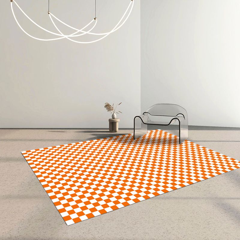 Modern Living Room Area Rug Black Plaid Print Area Carpet Polyester Stain Resistant Rug