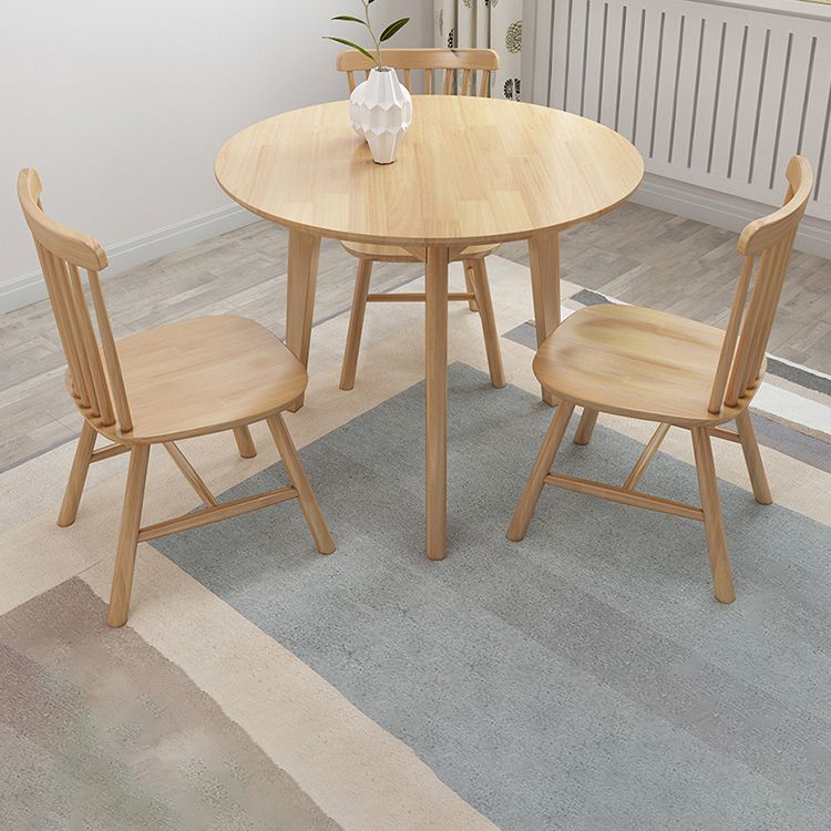 Modern Rubber Wood Dinette Set 1/2/4/5/7 Pieces Round Beige Dining Table Set