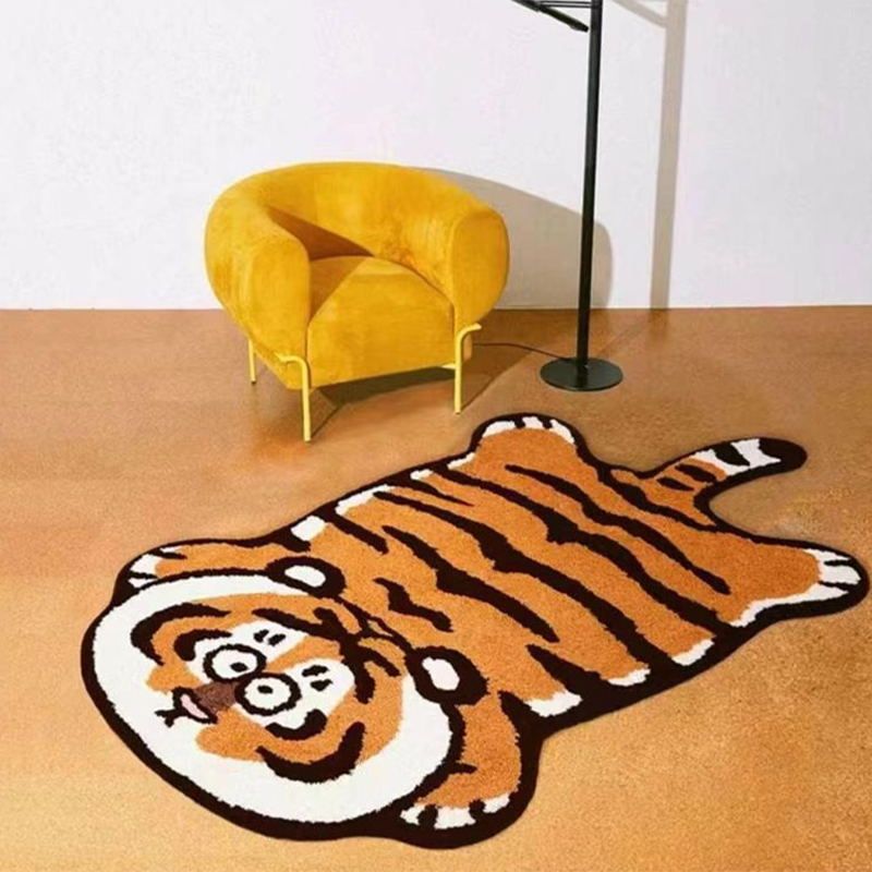 Orange Indoor Room Carpet Casual Animal Area Carpet Polyester Anti-Split Backing Rug