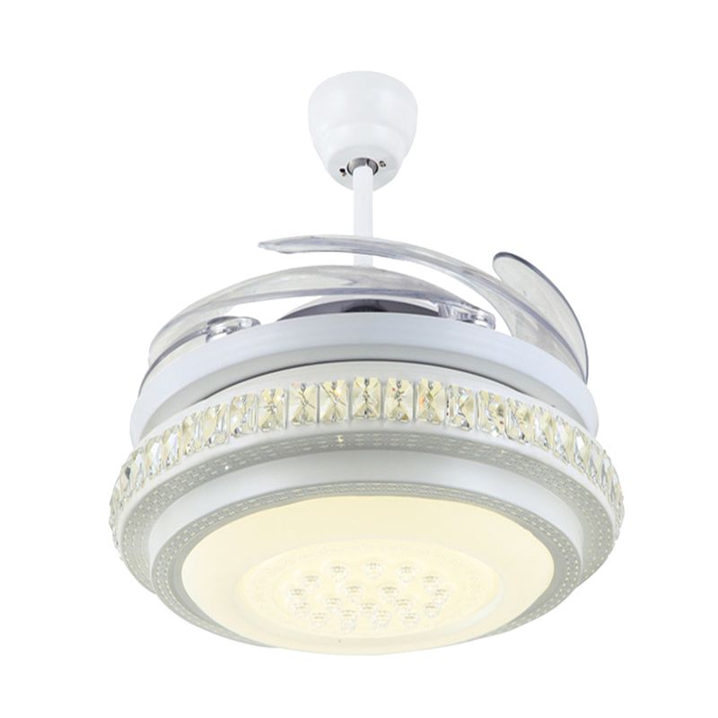 Salon rond suspendu la lampe à fans simple blanc métallique blanc 42 "W LED MONT MONT LED avec mur / télécommande, 4 lames