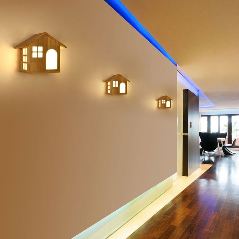 House Shape Wall Mounted Lamps Modern Simplicity Wood Wall Sconce for Living Room