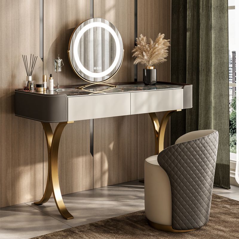 Dresser Makeup Counter With 2 Storage Drawers and Stool for Bedroom