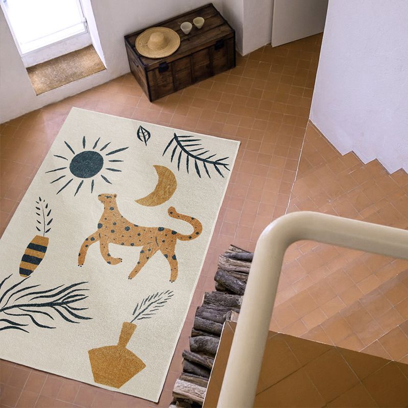 Beige Animal Carpet Polyester Modern Carpet Washable Carpet for Living Room