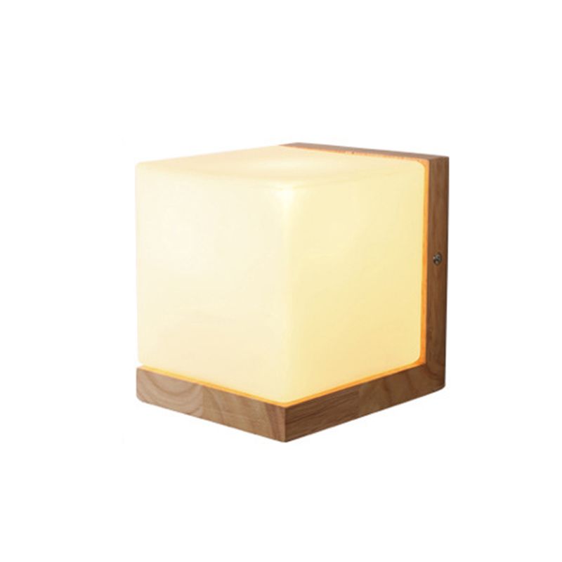 Nordic Style Squared Wall Sconce Lighting Wooden Bedroom Wall Light Sconce in White