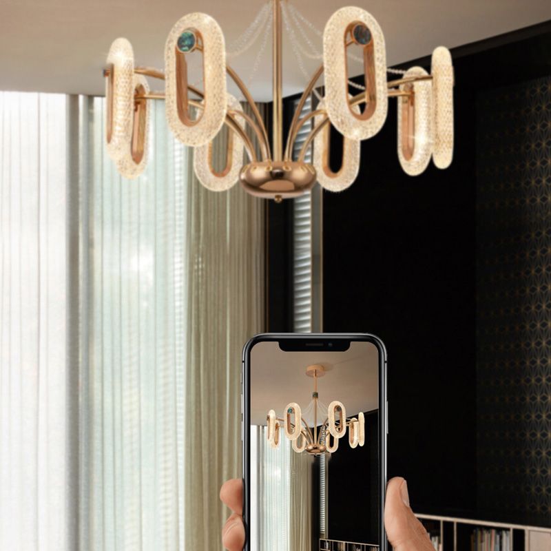 Lampada a forma di ovale a forma ovale Postmodern Lamdelier con perle di cristallo