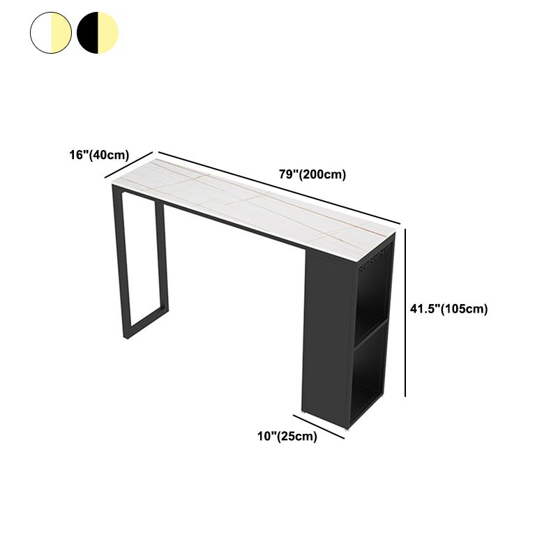 Stone Top Industrial Cocktail Bar Table with Storage Rectangle Counter Table