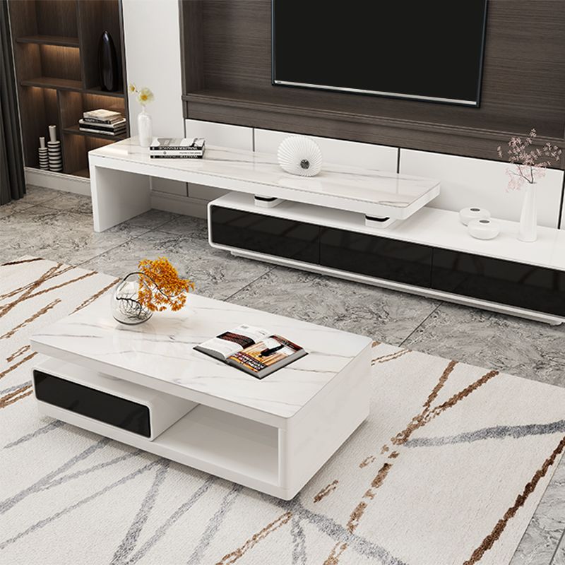 4 Drawers Coffee Table Rectangle Single Stone with Storage Shelf