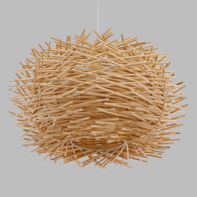 Modern Nest Design Indoor Lighting Fixture Rattan 1 Light Decorative Pendant Lamp in Beige