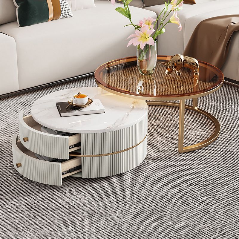 Glass Top Coffee Table Frame 2 Piece Nesting Tables with Golden Legs