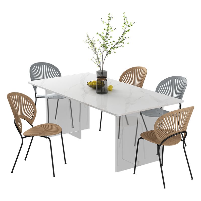 Modern Stone Top Dining Table Rectangle Acrylic Base Counter Dining Table