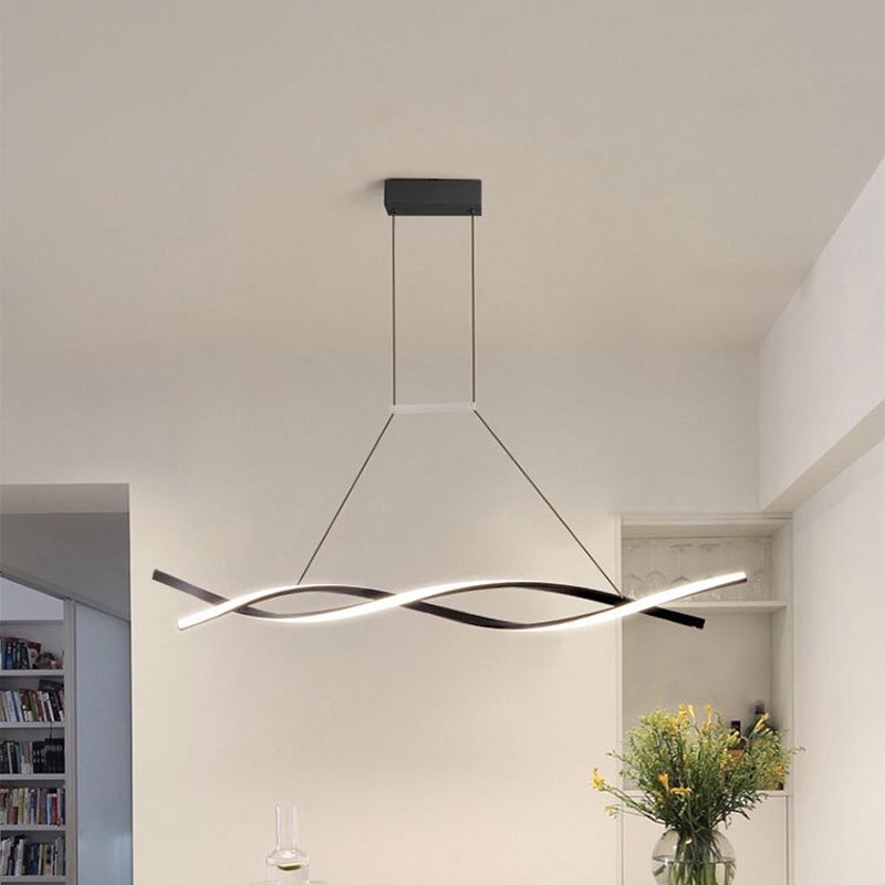 Metal Linear Shape Chandelier Light Modern 2 Lights Chandelier Light Fixture in Black