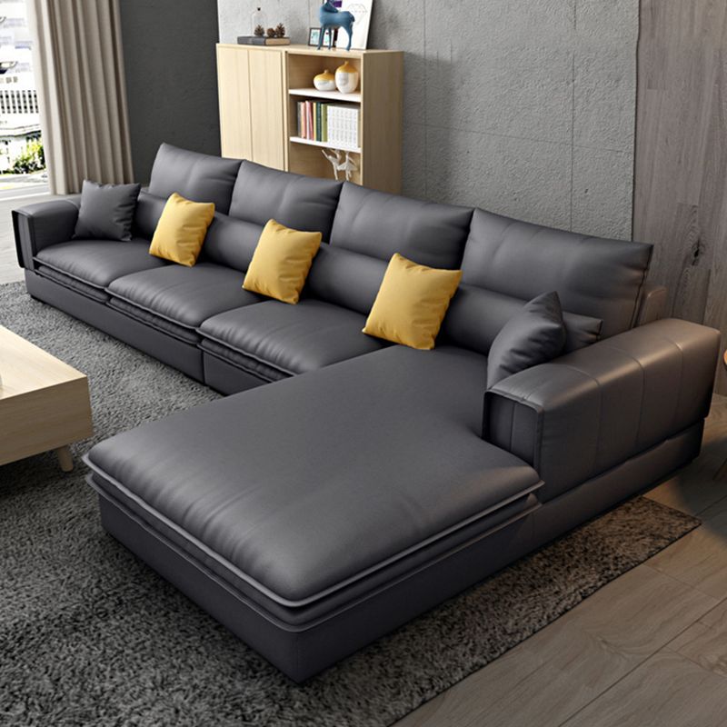 Contemporary Cushions Square Arm Living Room Faux Leather Stationary Sofa