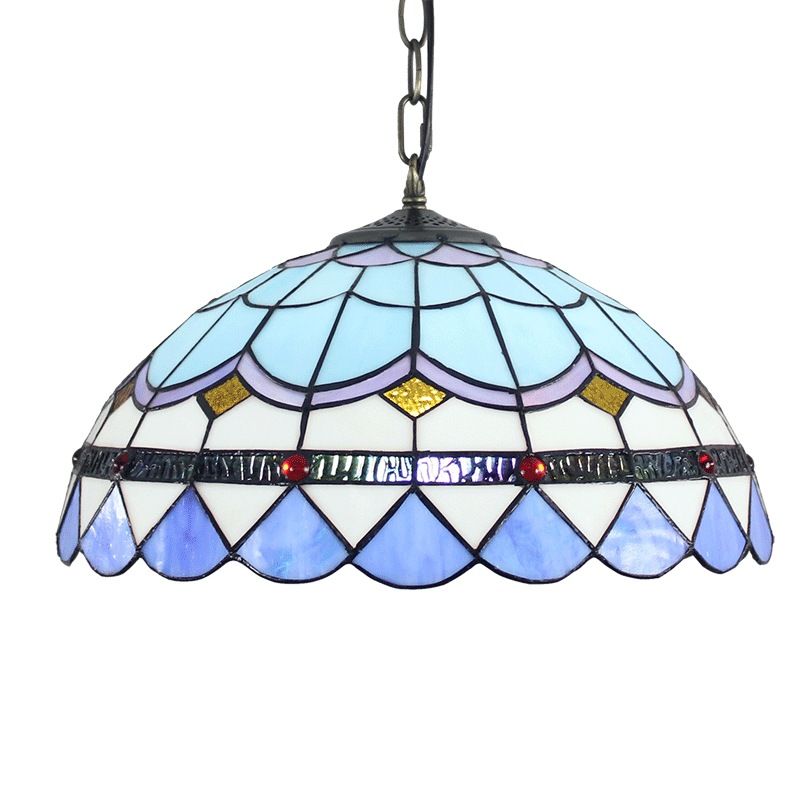 Lampade a cupola Tiffany da 16 "larghe 1 1 lampada appesa al vetro leggero in blu