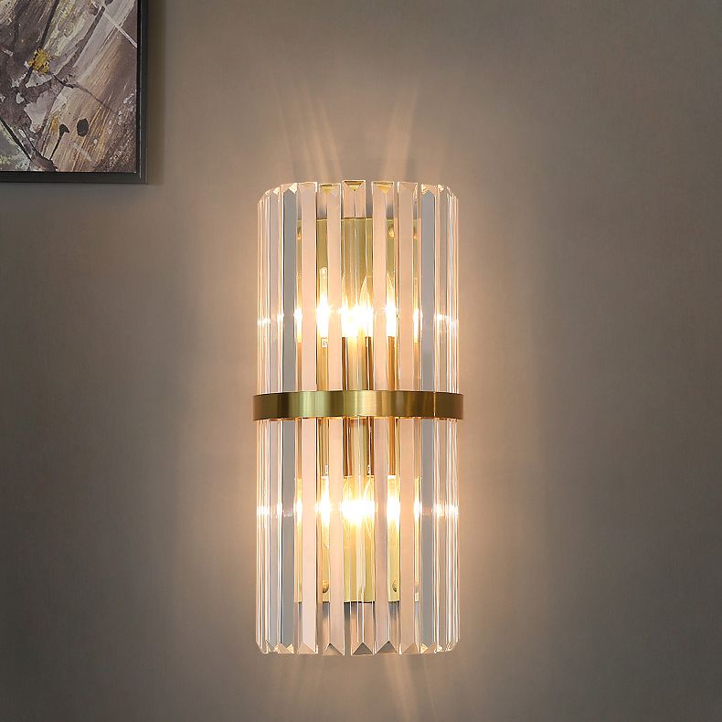 Moderno romantico a parete interno luce in acciaio inossidabile lampada a parete cilindrica con tonalità di cristallo