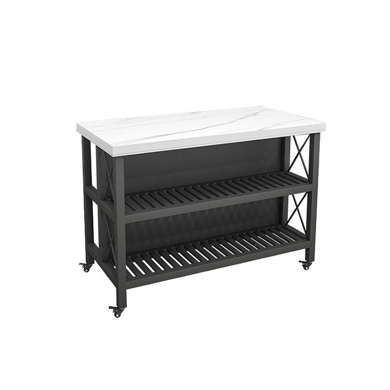 White Faux Marble Rectangle Kitchen Island Cart with Open Storage