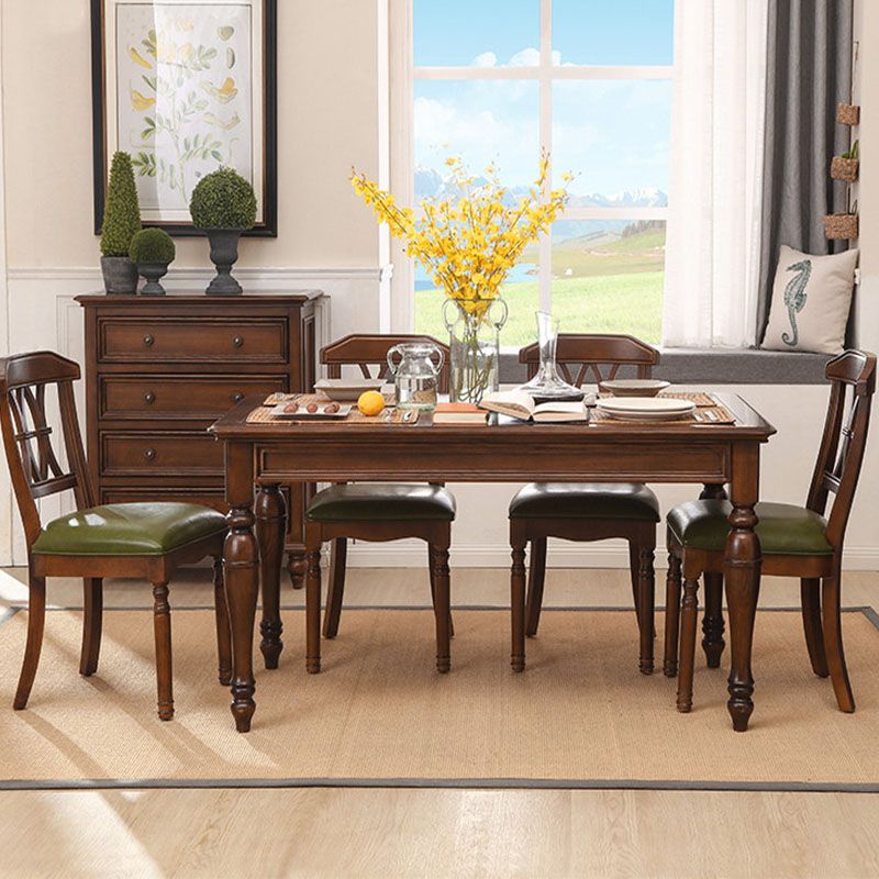 Minimalist Brown Rectangle Table Solid Wood Kitchen Dining Table with 4 Legs