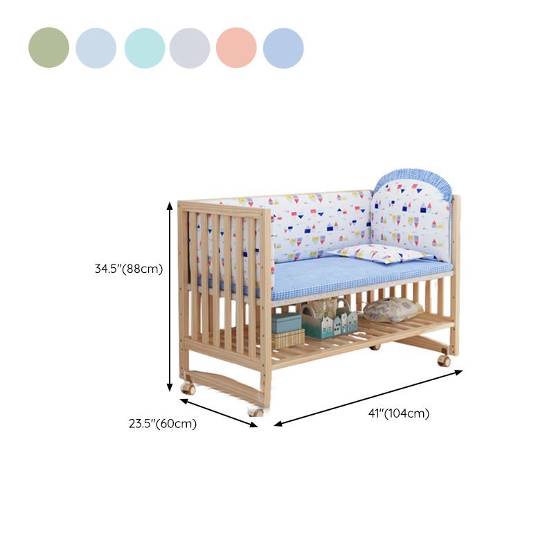 Convertible Crib Nursery Crib Washed Natural Nursery Crib with Casters/Wheels