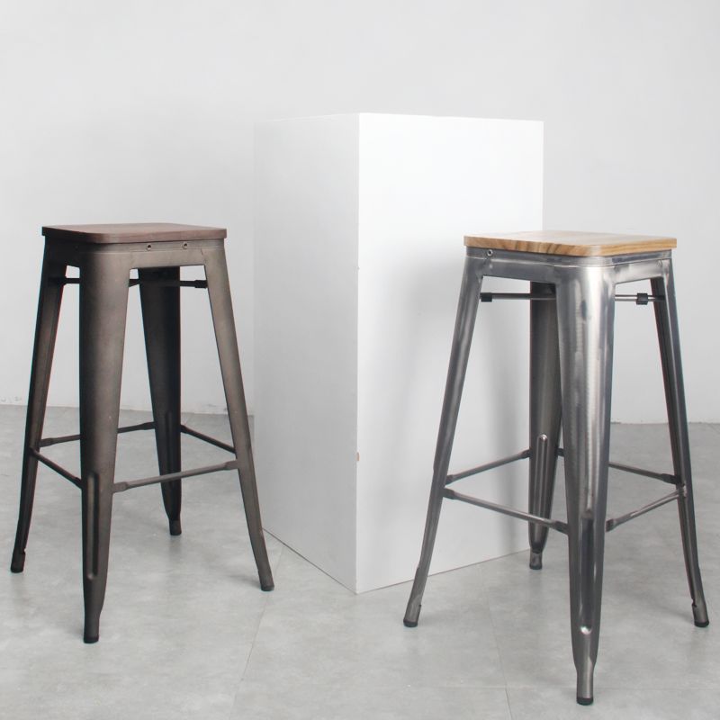 Industrial Style Metal Bar-stool with Square Iron Seat Counter Stool Kitchen Bar Bar-stool