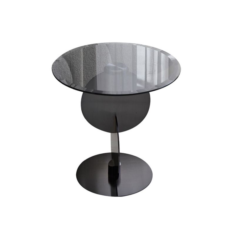 Contemporary Glass Round Top Side Table Metal Pedestal End Table
