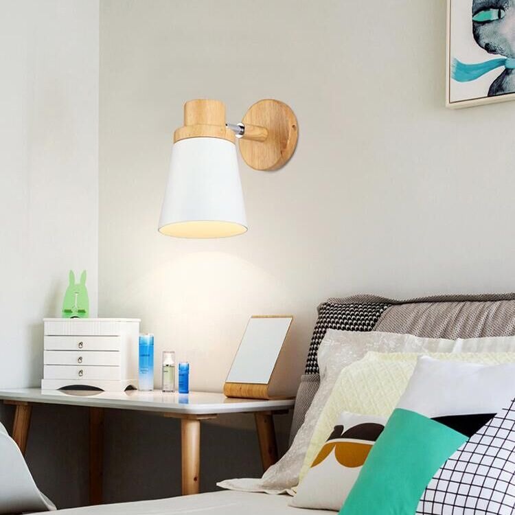 Nordic Style Solid Wood Wall Lamp 3-Colors Optional Macaroon Sconce Lights for Bedroom Living Room