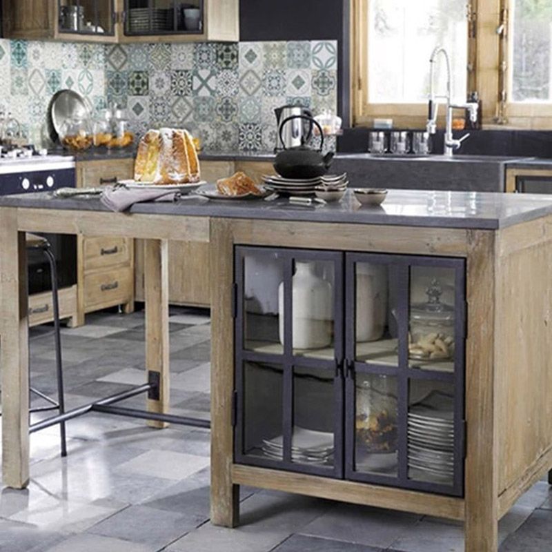 Modern Kitchen Island Dining Room Prep Table with Storage Cabinet