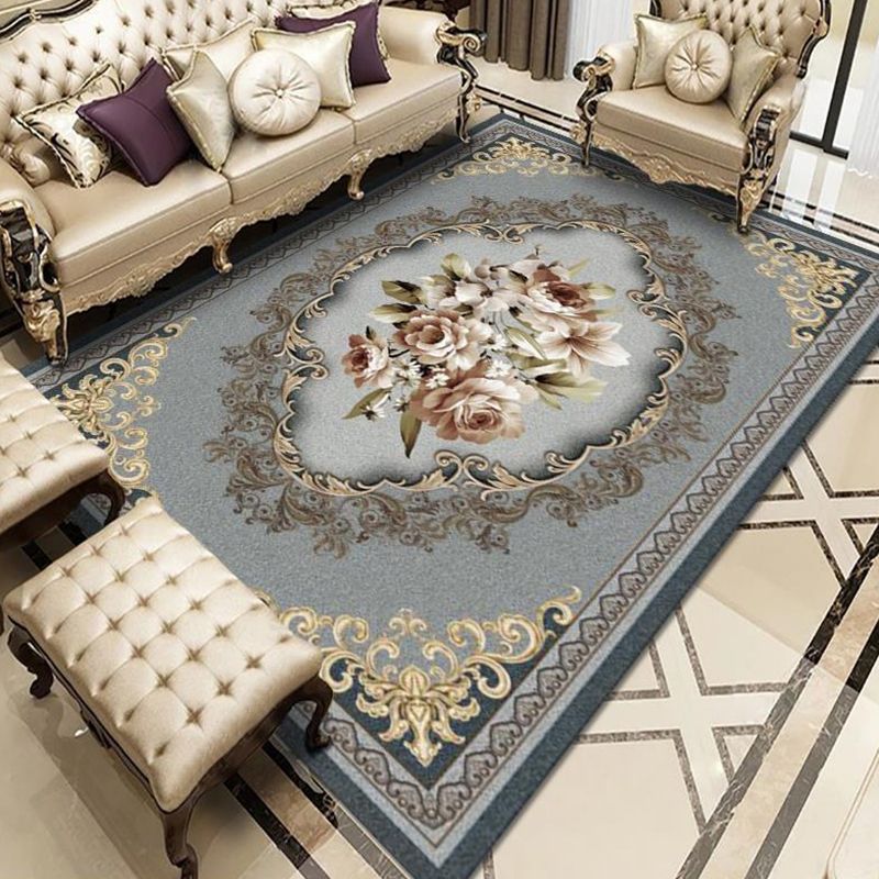 Vintage Blumendruckte Teppich Polyester Indoor Teppich Nicht-Schlupf-Hinterfläche Teppich für Wohnzimmer